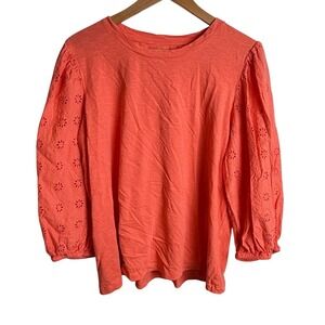 St. John's Bay Women Eyelet Sleeve Tee XXL Coral Boho Casual Slub Cotton Top